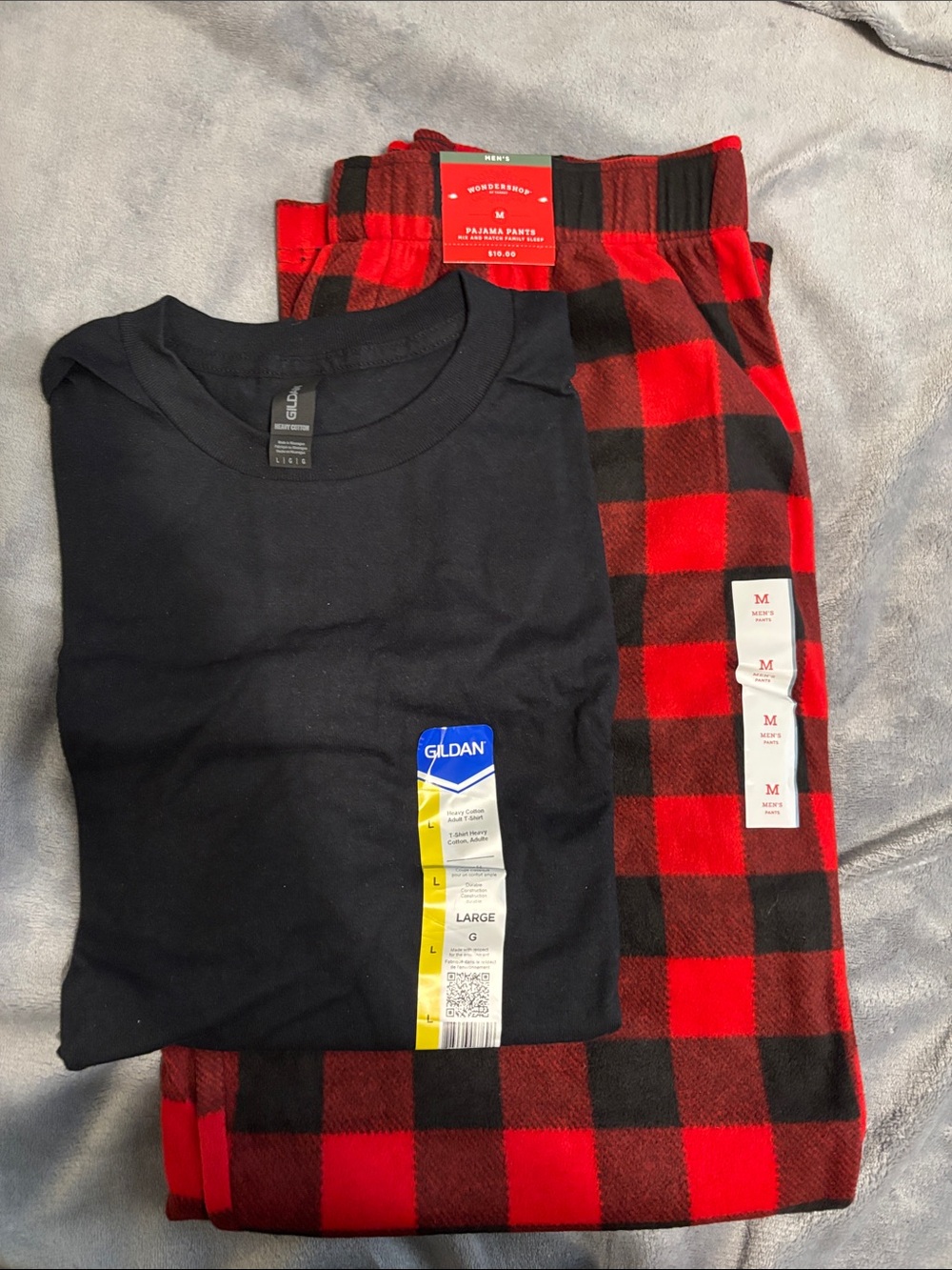 Gildan Black T-Shirt with Red & Black Buffalo Plaid Pajama Pants